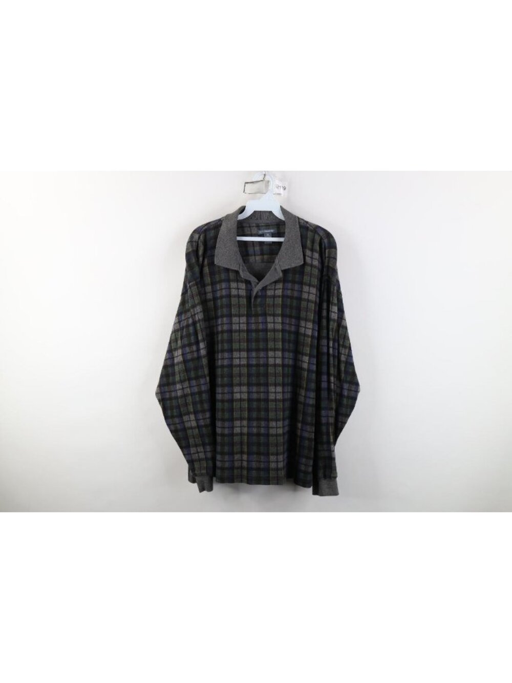 Vintage 90s Streetwear Mens 2XL Faded Rainbow Plaid Knit Long Sleeve Rugby Polo